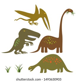 Set of funny cartoon dinosaurs