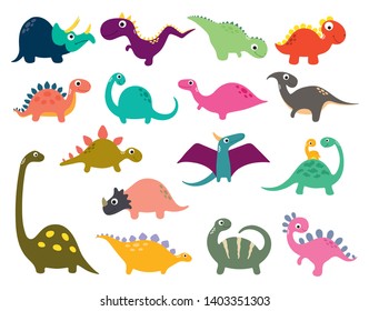 Set of funny cartoon dinosaurs collection. Vector illustration.