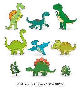 Set of funny cartoon dinosaurs isolated on white background