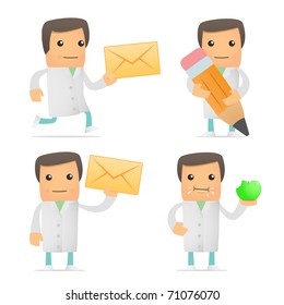 set of funny cartoon doctor in various poses for use in presentations, etc.