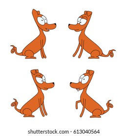 Set of funny cartoon dogs with emotions.
