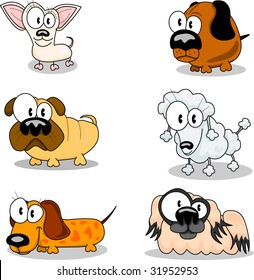 Set of funny cartoon dogs isolated on white.