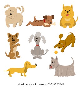 Set of funny cartoon dogs on white background. Symbol of Chinese New Year 2018. Vector illustration.