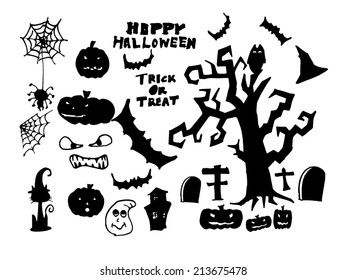 Set of funny cartoon doodle halloween elements