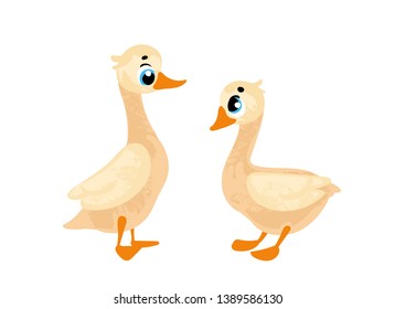 Set Funny cartoon ducks. Vector illustration in children's style.