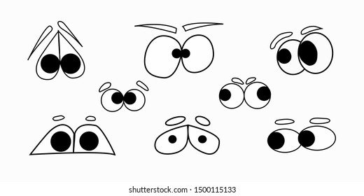 Set of funny cartoon emoticons. Funny eyes on a white background. Smile constructor.