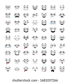 Set of funny cartoon emotional faces isolated collection. Vector flat graphic cartoon illustration design