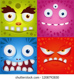Set of funny cartoon expression monsters
