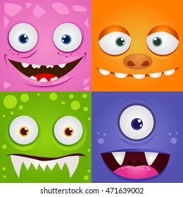 Set of funny cartoon expression monsters