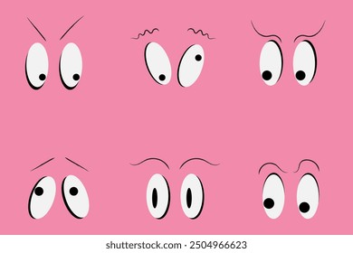Set of funny cartoon eyes with eyebrows