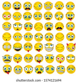 297 Set Of Funny Cartoon Faces. Caricature Comic Emotions. Doodle Style ...