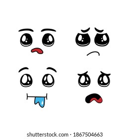 Set of funny cartoon faces design vector isolated on white background