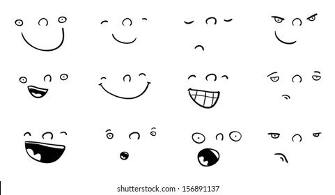 Set of funny cartoon faces with different expressions