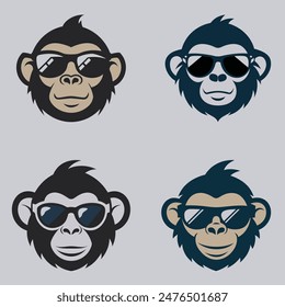 a set of funny cartoon faces featuring a monkey wearing sunglasses. Ideal for logos and vector designs.