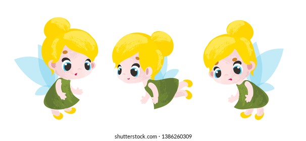 Set Funny cartoon fairies. Vector illustration in children's style.