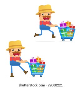 set of funny cartoon farmer in various poses for use in presentations, etc.