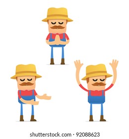 set of funny cartoon farmer in various poses for use in presentations, etc.