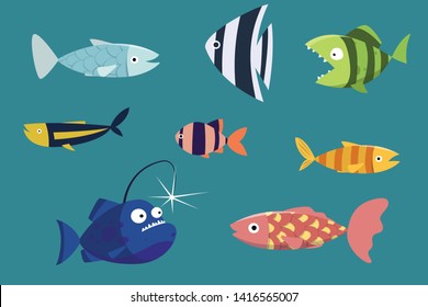 Set of funny cartoon fishes 