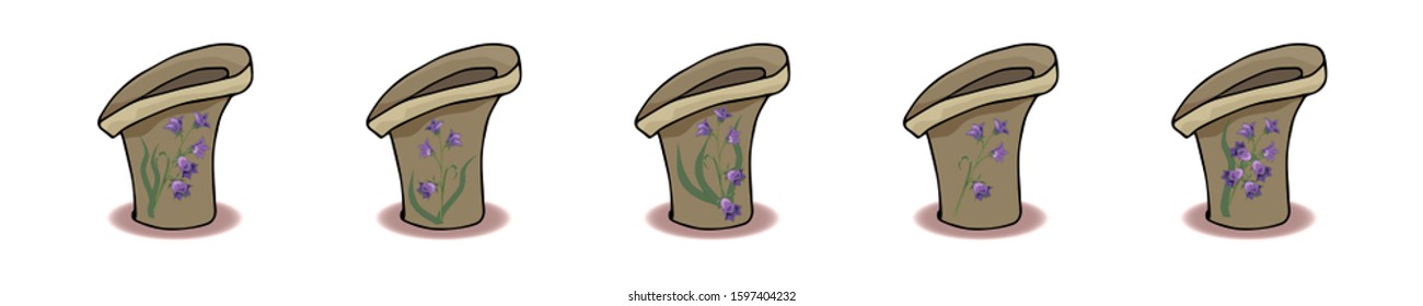 Set with funny cartoon flower pots with flowers bells on a white background.