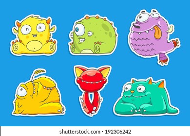 set of funny cartoon fluffy unusual monsters