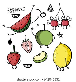 Set of funny cartoon fruits