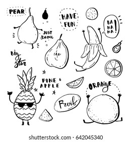 Set of funny cartoon fruits