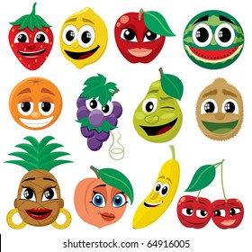 Set of funny cartoon fruits. 