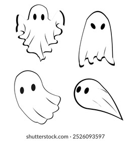 set of funny cartoon ghost halloween characters