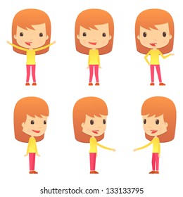 Set Of Funny Cartoon Girl