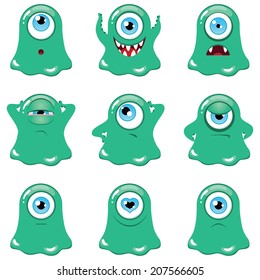 Set of funny cartoon green monsters