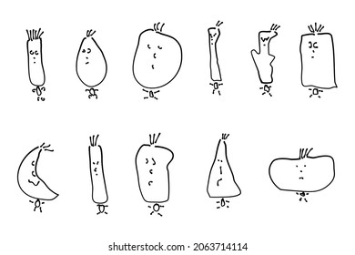 conjunto de dibujos animados divertidos, dibujo a mano 