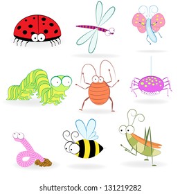 Set of funny cartoon insects. Vector illustration