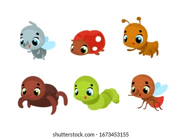 Set Funny cartoon insects. Vector illustration for t-shirt prints, children books, posters, games, stickers or decor