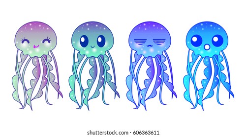 set of funny cartoon jellyfish vector