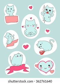Set of funny cartoon kittens. Vector illustration.Valentine 
