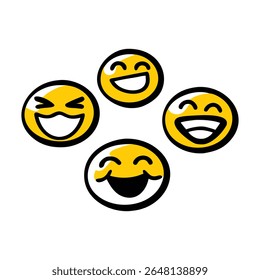 A set of funny cartoon laughing emoji faces expressing joy and amusement. Perfect for humor, stickers, chat, comics, and digital communication designs.