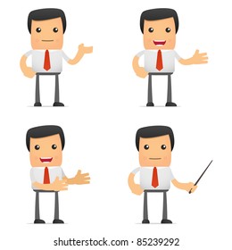 set of funny cartoon manager in various poses for use in presentations, etc.