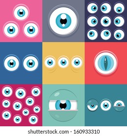 Set of funny cartoon monster eyes