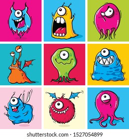  Set of funny cartoon monsters 