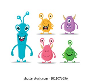  Set of funny cartoon monsters. Monsters character.