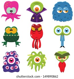 Set of funny cartoon monsters isolated on white