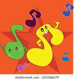 set of funny cartoon music notes