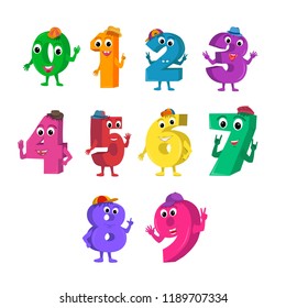 Set of funny cartoon numbers characters on a white background
