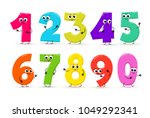Set of funny cartoon numbers and mathematical operation signs. Vector illustration. Isolated on white background