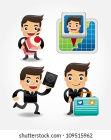 set of funny cartoon office worker go to travel