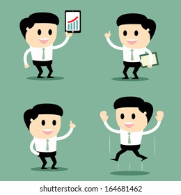 set of funny cartoon office worker in various poses, vector illustration.