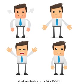 Set Of Funny Cartoon Office Worker In Various Poses For Use In Presentations, Etc.