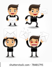 set of funny cartoon office worker with email icon