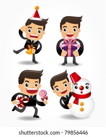set of funny cartoon office worker with xmas element