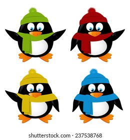 Set of funny cartoon penguins